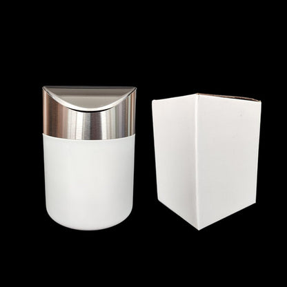 Ebonee Mini Desktop Trash Can with Swing Lid, Stainless Steel Tiny Garbage Bin Can, Come with Trash Bag, Small Metal Countertop Trash Bin Can for Home, Office, Bathroom, Kitchen, Car, Bedroom (White)
