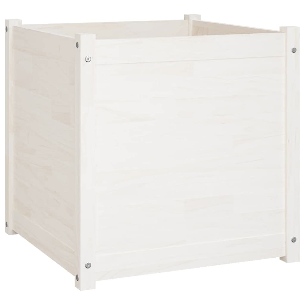 Owoxanthellate White Garden Planter Set of 2, 23.6" Large Square Pine Wood Plant Pots with Drainage, Outdoor Flower Boxes for Patio Balcony Garden