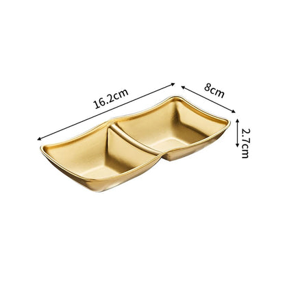 maiwalk Stainless Steel Side Dishes 4pcs Sauce Dish Bowls Condiments Cup Serving Bowl Set Sushi Dipping Saucers Soy Dipping Bowls for Home Kitchen Restaurant BBQ (Gold, 2 Compartment)