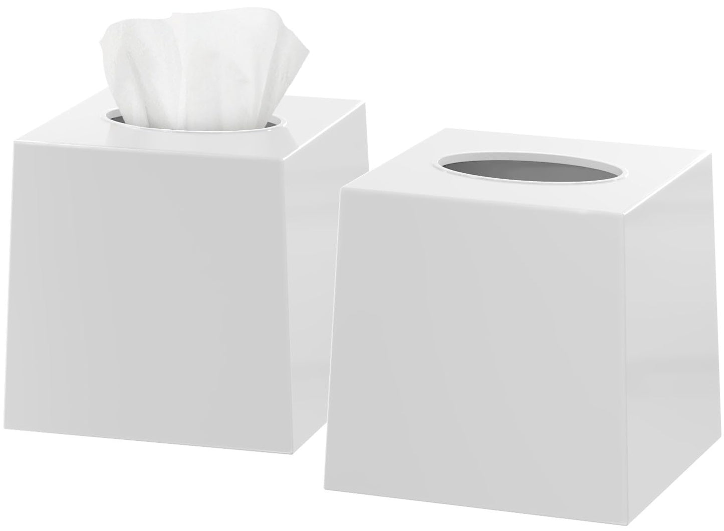 DWËLLZA HOMË 2 Pack White Tissue Box Cover – Square Tissue Box Holder for White Bathroom Accessories Countertop, Decorative Tissue Cover and Square Cube Holder for Modern Home, Office or Dresser Décor