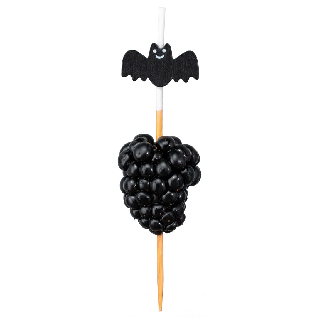 Restaurantware 3.5 Inch Halloween Skewers, 100 Pointed Bat Cupcake Toppers - Sturdy, Disposable, Black Bamboo Fall Food Picks, For Birthday Or Themed Party