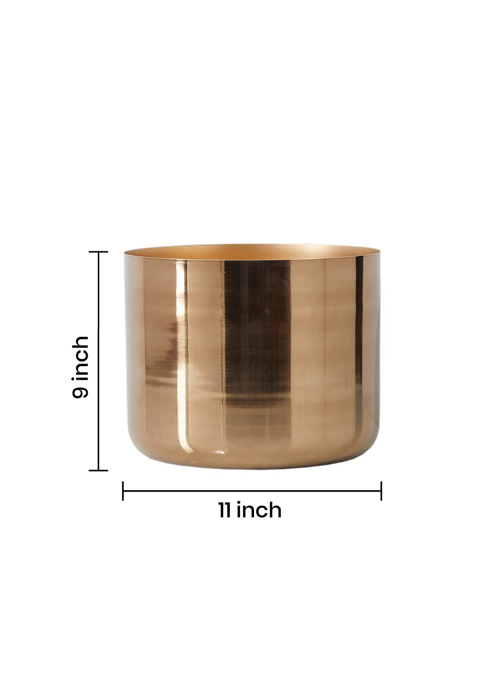 Serene Spaces Living Gold-Finish Metal Indoor Vase, Round Cachepot for Potted Plants, No Drainage Hole, Elegant Floor Planter for Living Room, Office, Kitchen, Wedding, Party, 11" Dia & 9" Tall