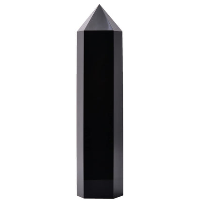 MOGEMT Large Black Obsidian Crystal Tower Natural Healing Crystal Point Wand Obelisk 6 Faceted Reiki Chakra Meditation Therapy Home Decor Gift 1.5-2 LBS