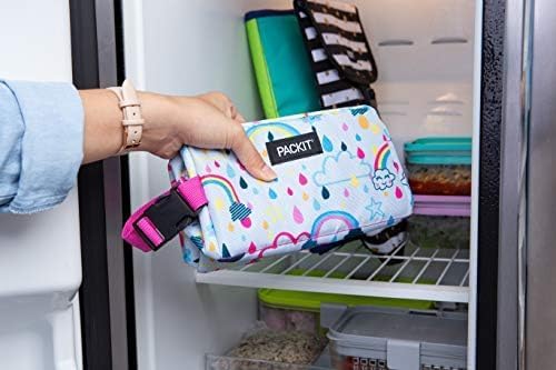 PackIt® Freezable Snack Box, Checked Out, Built with ECOFREEZE Technology, Collapsible, Reusable, Zip Closure with Buckle Handle, Designed For Work Snacks, Fresh Snacks On the Go, Adults, and All Ages