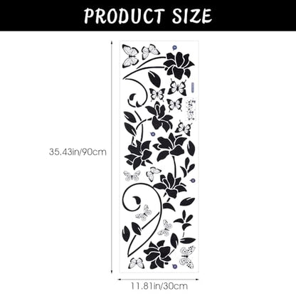Black Flower Vine Butterfly Wall Stickers Art Design Wall Sticker Anti-Collision Window Vinyl Sticker Butterfly Glass Door Walls Decor for Bathroom Bedroom Kitchen Home Decorations