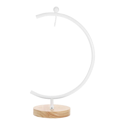 ERINGOGO G-shaped Hanging Ornament Display Stand with Wooden Base Metal Hook Rack for 12-20cm Glass Ball Terrariums Indoor Air Plant Holder Home Decor