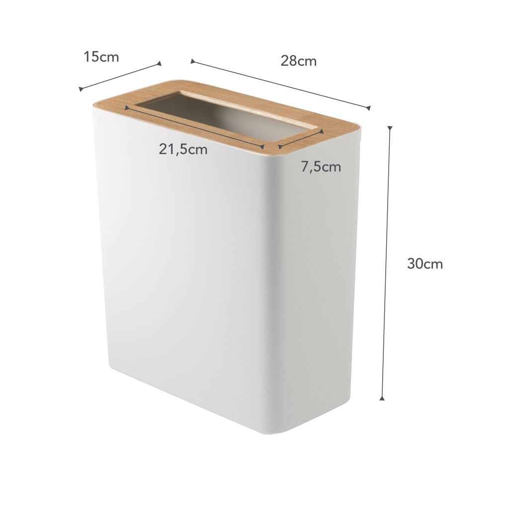 YAMAZAKI Home Rin Trash Can - Small Modern Home Wastebasket for Bathroom Kitchen Office - Steel + Wood