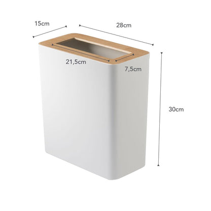 YAMAZAKI Home Rin Trash Can - Small Modern Home Wastebasket for Bathroom Kitchen Office - Steel + Wood