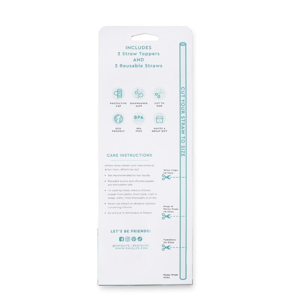 Swig Straw Toppers Set, 3 Reusable Straws with 3 Silicone Straw Covers, Cover Cap with Customizable Length, Compatible with 40oz Tumblers, Tumbler Accessories (Ocean)