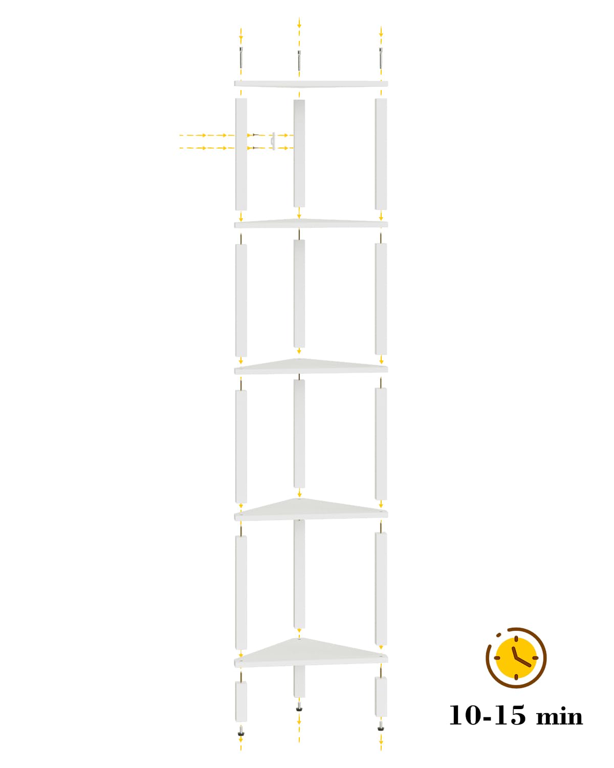 Apetaccat Corner Shelf, 6-Tier Corner Bookshelf, Narrow Display Shelf with Storage Rack,Wood Corner Book Shelf for Living Room, Bedroom, Office, White