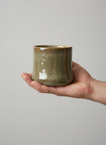 Serene Spaces Living Verde Glaze Ceramic Cachepot – Plant Holder for Indoor Planters, Faux Plants, Shelf & Table Home Décor, Flower Vase, 5" Dia (4" Opening & 4.8" Base) & 4.5" Tall, Pack of 2