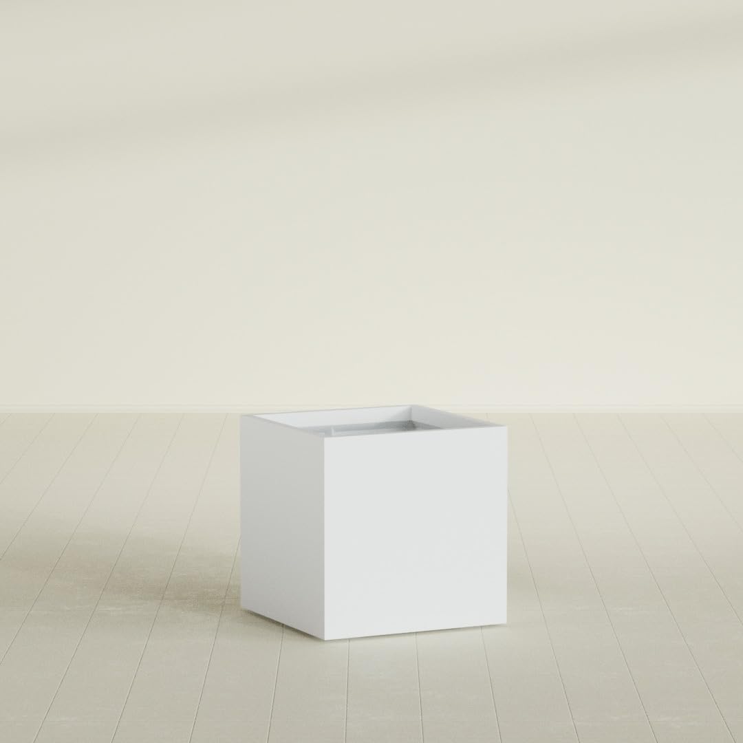 Greenline Jack Square Cube Planter - Indoor/Outdoor Large Fiberglass Lightweight Planter - 28" x 28" x 28" (Gloss White)
