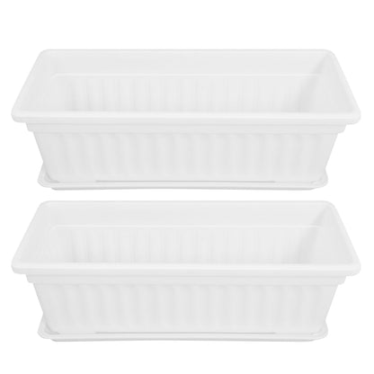 Healvian Rectangular Plastic Planter Pot 2 Pack with Drainage Saucers 5.5X7.4X5.5 Inches Indoor Outdoor Garden Vegetable Succulent Flower Box