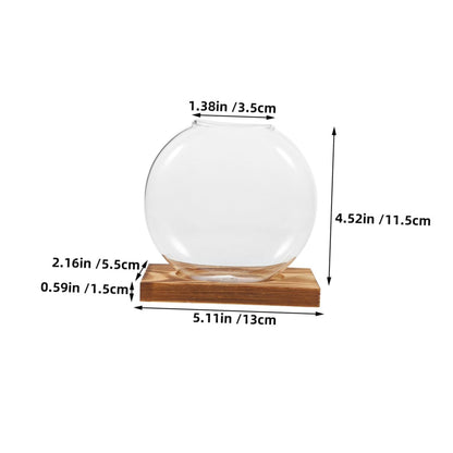 DEARMAMY 2pcs Glass Propagation Vase with Wooden Base, Indoor Hydroponic Plant Planter, Desktop Terrarium for Greenery, Home Office Shelf Decoration