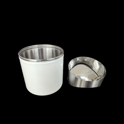 Ebonee Mini Desktop Trash Can with Swing Lid, Stainless Steel Tiny Garbage Bin Can, Come with Trash Bag, Small Metal Countertop Trash Bin Can for Home, Office, Bathroom, Kitchen, Car, Bedroom (White)