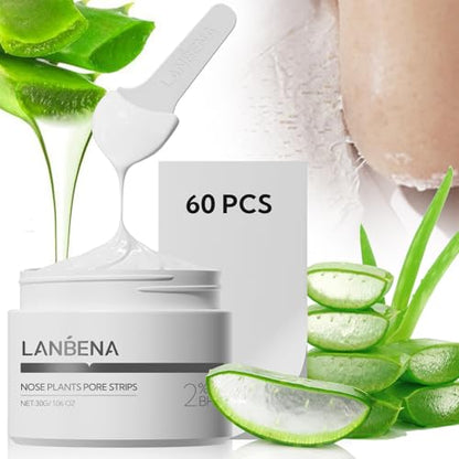 LANBENA 2.0 Blackhead Remover, Nose Plants Pore Strips Deep Cleansing Peel off Mask with Salicylic Acid, Amazonian White Clay, 60Pcs Nose Strips Black Heads Remover from Face