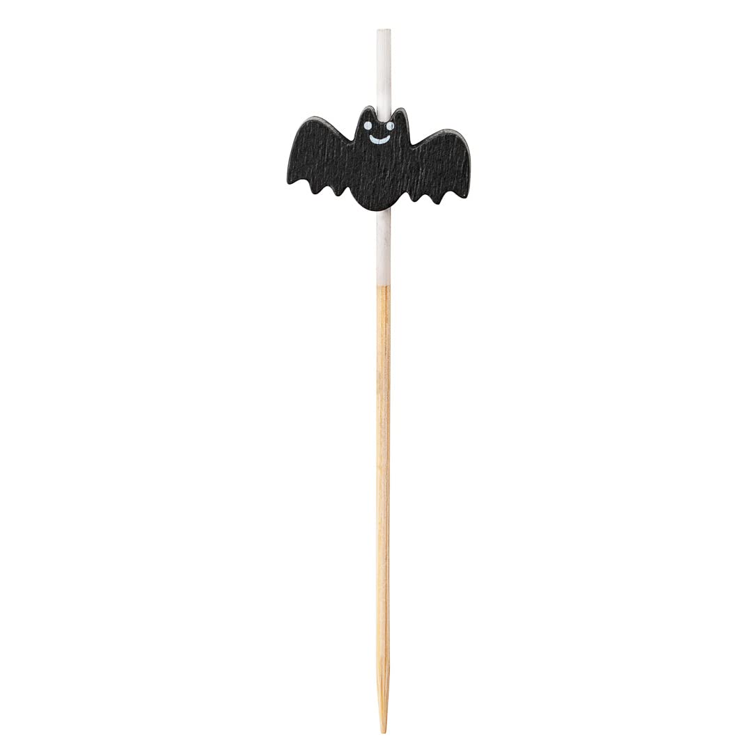 Restaurantware 3.5 Inch Halloween Skewers, 100 Pointed Bat Cupcake Toppers - Sturdy, Disposable, Black Bamboo Fall Food Picks, For Birthday Or Themed Party