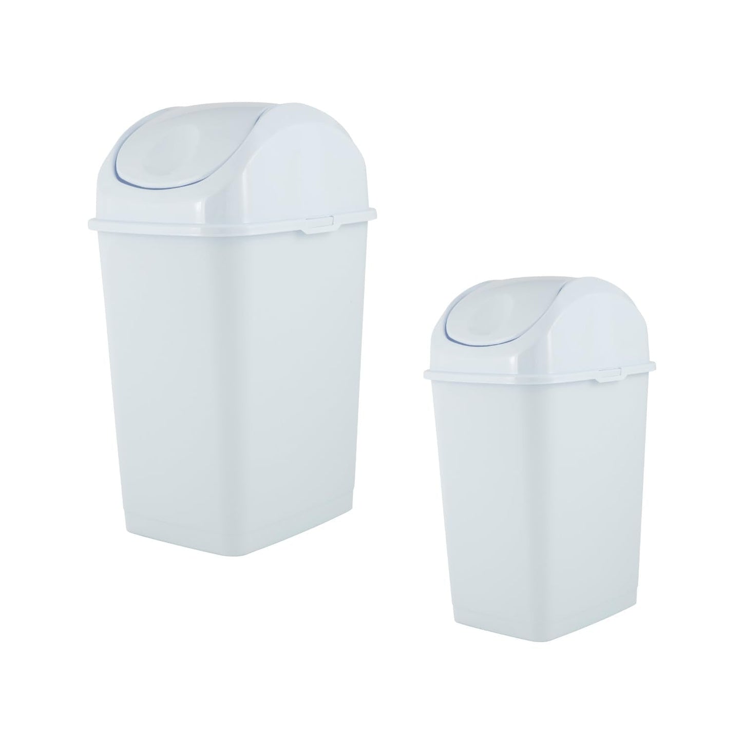 Superio Mini 1.25 Gallon and Small 2.5 Gallon Plastic Trash Cans with Swing Top Lid, Grey Waste Bin for Countertop, Desk, Vanity, Bathroom, 2 Pack (White)