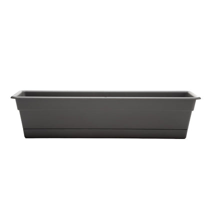 Bloem Dura Cotta Window Box Planter: 24" - Charcoal - with Tray, Weatherproof Resin Box, Removable Tray for Indoor & Outdoor Use, Gardening, 3 Gallon Capacity