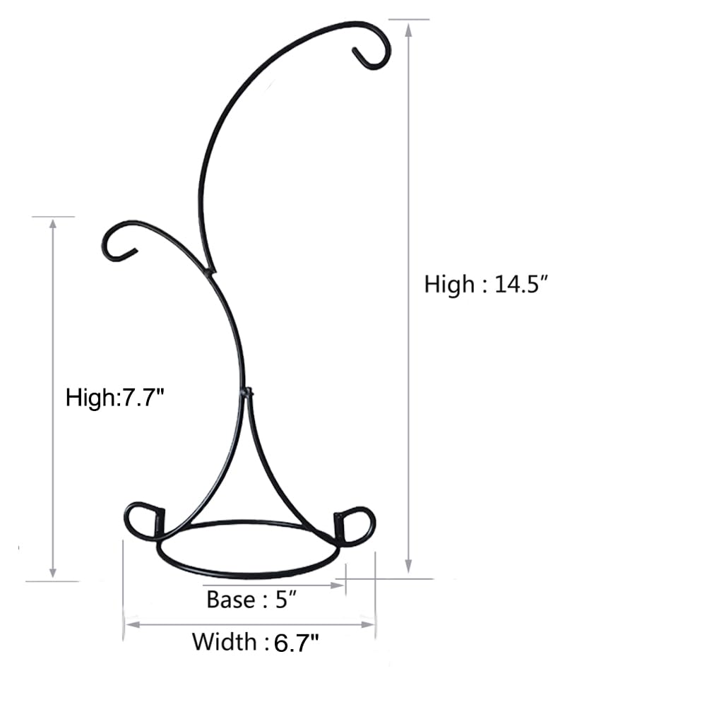 Ornament Display Stand Iron Pothook Stand for Hanging Glass Terrarium/Picture (Double-Hook, Black)