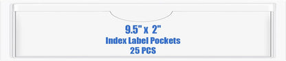 Origin-Joy 25 PCS Self-Adhesive Index Label Pockets, Clear Plastic Peel & Stick Card Holders with Top Open for Loading (9.5 x 2 inch)