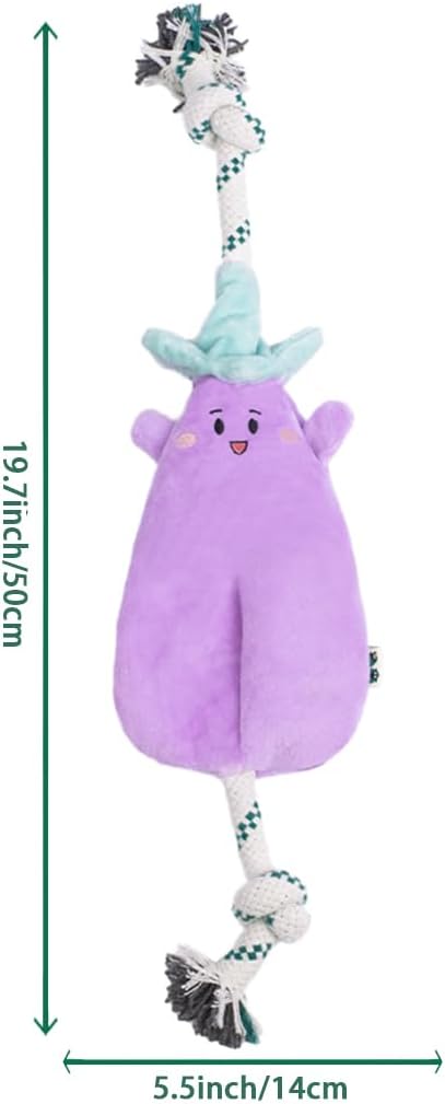 Green Sheep Interactive Plush Dog Toy, No Stuffing Squeaky Toy with Recycled Cotton Rope for Medium to Large Dogs, Aubergine