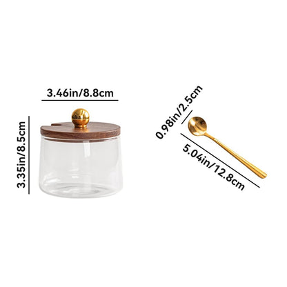 Condiment Containers Set with Acacia Wood Lids and Tray Seasoning Box Condiment Pots Jars with Spoons for Spice Salt Sugar Cruet (Gold Top, Single without Tray)