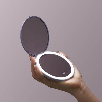 Fancii Mini Taylor Compact Magnifying Mirror with LED Light, 10x/1x, Rechargeable, 3 Light Settings, Dimmable - Small Lighted Travel Handheld Mirror for Pocket, Handbag, Purse, 2-Sided (Pink)