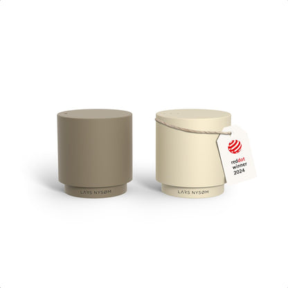 LARS NYSØM Mini Salt and Pepper Shakers Set | Stainless Steel Salt and Pepper Shakers with Modern Minimalist Design, Easy Refill, Small Size (Brown/Beige)