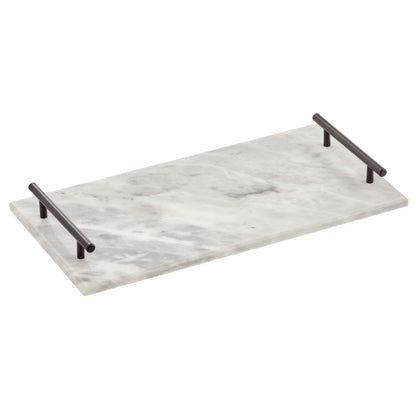 mDesign Thin Marble Pastry Board, Cutting Slab Kitchen Serving Tray with Deco Handles for Baking, Chopping, and Rolling - Serve Bread, Candy, Chocolate, Cheese, and Appetizers - Marble/Black
