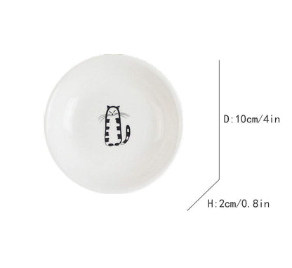 RockTrend Cute Cat Round Ceramic Sauce Dish Seasoning Dish Dessert Plate Snack Plate, 4 inches, Set of 6-Multicolor