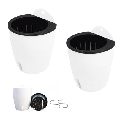 DODXIAOBEUL 2 Pack 7 Inch Visible Water Level Self Watering Planter,Hanging Planters,Wall Mounted Plants Holder,Small Flower pots Indoor Out Flowerpot with 3 Hooks Plastic Pots for Plants (White 7")