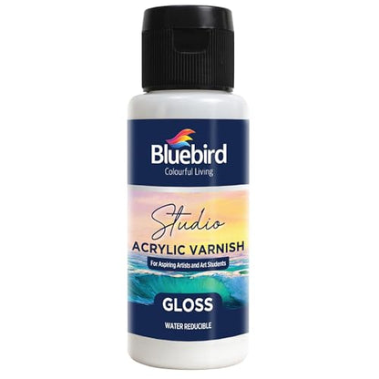 Bluebird Studio Gloss Varnish for Acrylic Painting, 3.4 Fl Oz, Non-Yellowing, Non-Toxic, Anti-Crazing, Basic Varnish for Pro Artists, Hobby Painters & Kids