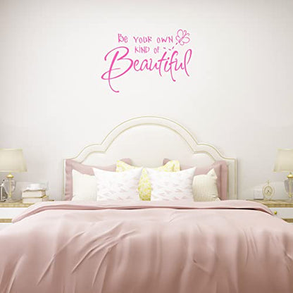 Be Your Own Kind of Beautiful Wall Stickers Quote, CUNYA DIY Vinyl Butterfly Decal Wallpaper Wall Decor for Bedroom Teen Girl Home Decoration (Pink)