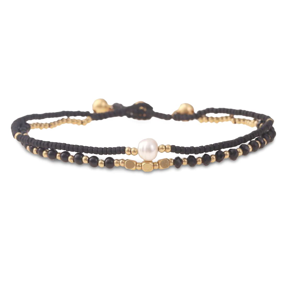 Made by Nami Boho Surfer Anklet Waterproof & Adjustable Beaded Anklets for Women Beachy Ankle Bracelet Made from Waxed Cotton Rope and Beads for Summer and Hippie Style (Black Pearl)