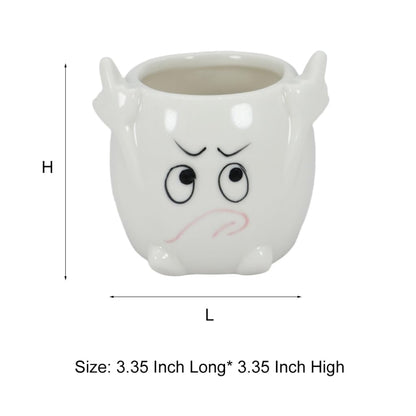 Gemseek Funny Face Succulent Planter Pot with Drainage Tray, Small White Ceramic Cactus Flower Container, Cute Decorative Indoor Air Plants Holder
