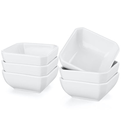 Yedio 3 Oz Square Dip Bowls Set of 6, White Ceramic Dipping Sauce Dishes, Mini Condiment Bowls for Soy Sauce, Sushi, BBQ, Ketchup, Vinegar, Party & Daily Use