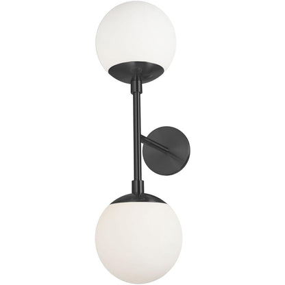 Dainolite 2 Light Wall Sconce Matte Black Metal with White Glass - Model DAY-232W-MB