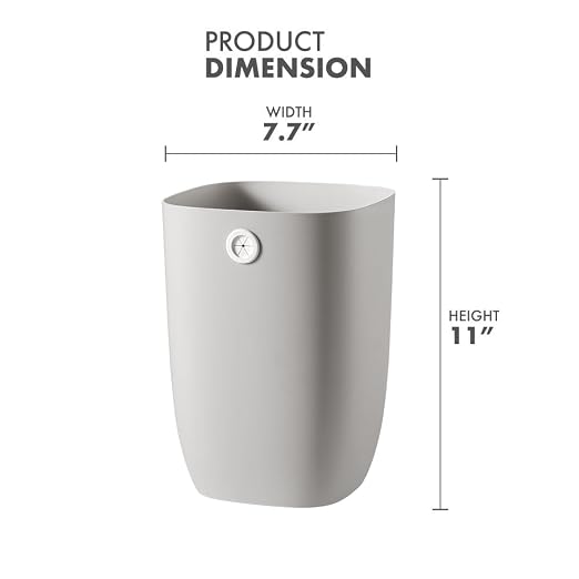 Bathroom Trash Can, Plastic Rectangular Garbage Can with Trash Liner Holder for Bedroom, Living Room, Small Indoor Waste Basket, 7L, Grey