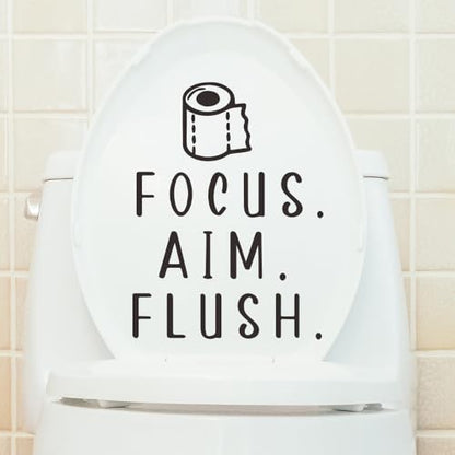 Toilet Lid Decals for Bathroom Toilet Seat, Quotes¡°Aim Focus Flush¡± Flush The Toilet Decal Sign for Bathroom, Funny Toilet Vinyl Rules Wall Decor