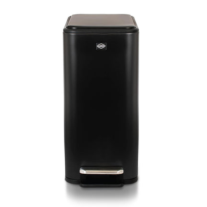 Clorox Slim Trash Can - 2.6 Gallon (10 Liter) Small Metal Trash Can with Soft Close Lid, Step Pedal, Removable Bucket - Black Stainless Waste Bin for Narrow Spaces, Bathroom, and Office