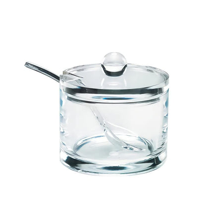 J&M DESIGN Sugar Bowl With Lid And Spoon, 8 oz Airtight Container, Clear Acrylic Sugar Jar Holder for Coffee Bar, Tea and Baking