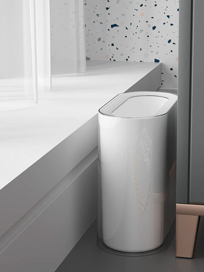 IEEK Small Waste Basket Slim Trash Can 3.2 Gallon/12L Clear and White Garbage Can Rectangle Plastic Wastebaskets Container Bin for Narrow Spaces Office,Bathroom, Bedroom,Kitchen,Living Room,Study