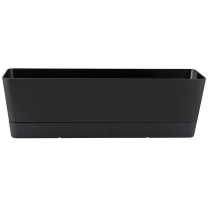 Skelang 3 Pcs Rectangular Plant Pot, 16.7" Flower Planter Box with Drainage Hole, Windowsill Container with Tray for Succulents, Cacti, Herbs, Black