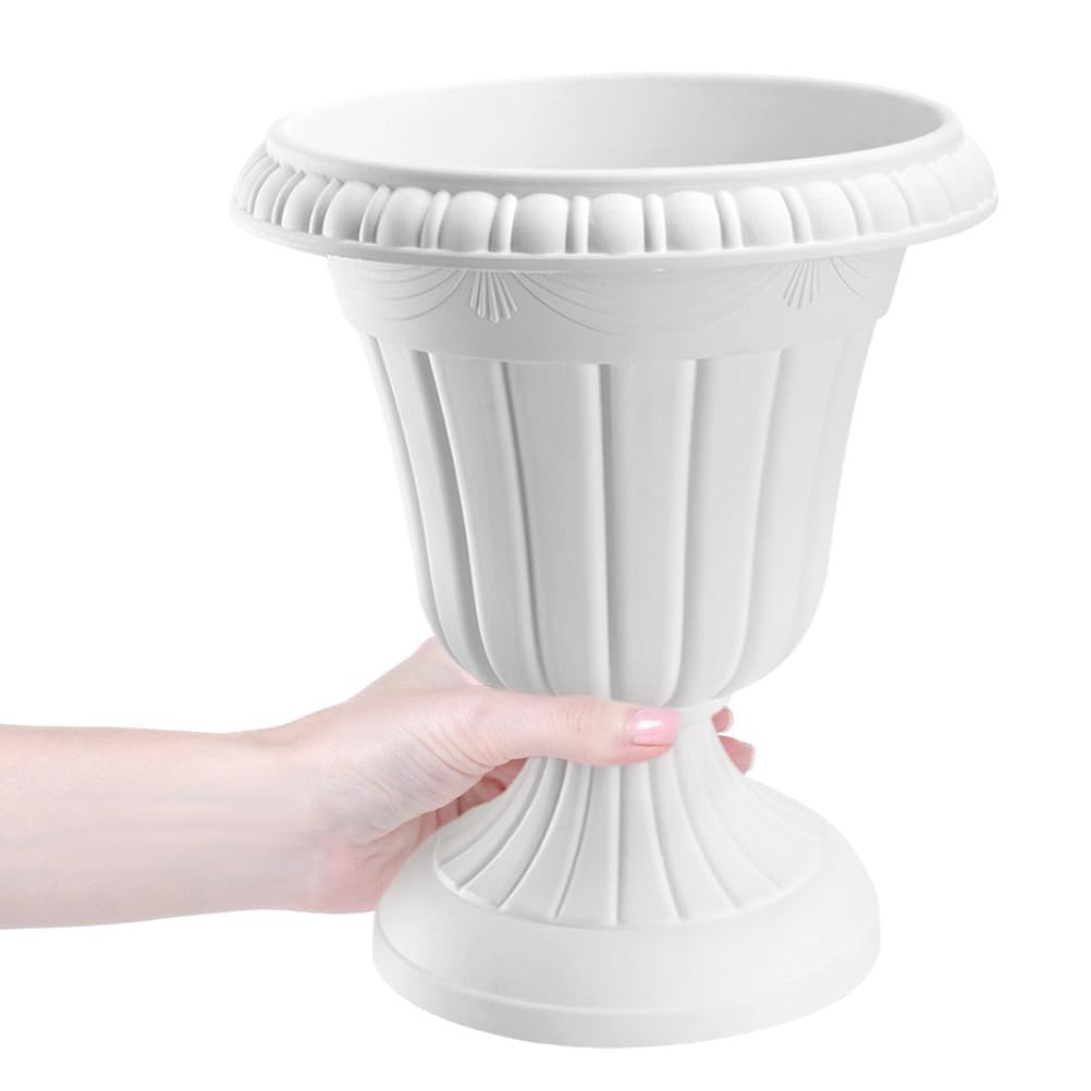 DOITOOL 2 Sets Wedding Road Lead Flower Pot Vintage Style Flower Pot Tall urn Planter Antique Flower pots Roman Plant Pot urn Garden pots Greek Planter Pot Plastic Classic White