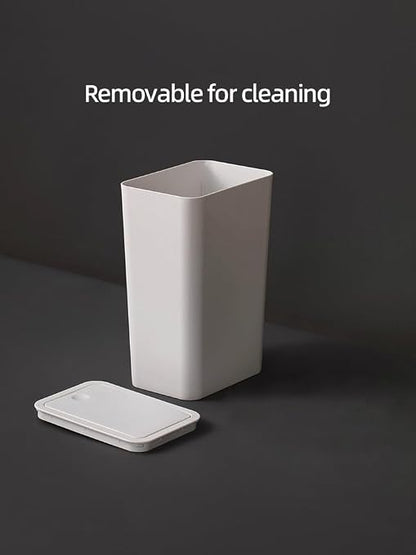 Compact Push-in Trash Can with Lid for Bathrooms, Kitchens, Living Rooms, Offices, Etc., Trash Can with Pop-Up Lid, 10 Liter/2.6 Gallon Slimline (White)
