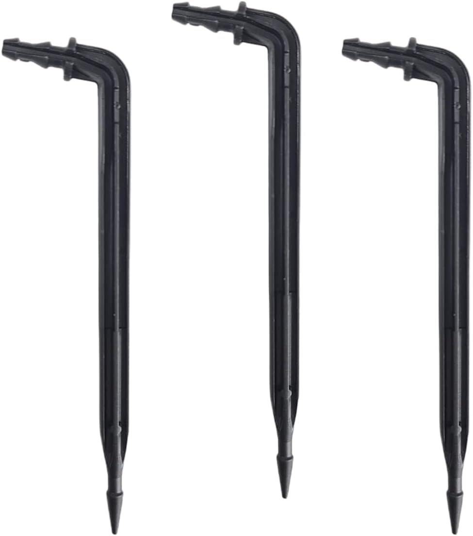 250pk 6" Angled Drip Emitter Stake, Fits 1/4" & 1/8" Tubing for Precise Watering & Irrigation, Greenhouse, Container Gardening, Home Garden, and Hydroponics Growing (250, 6" Inch Long)
