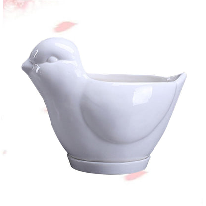 Kisangel Ceramic Flower Pot Succulent Plant Container White Large Bird Shape with Saucer Indoor Desktop Decor for Home Gardening