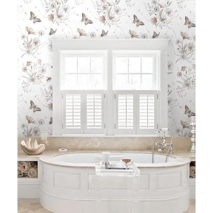 Vinjiasin Wallpaper Peel and Stick Floral Butterfly Contact Paper Vintage Flower Leaf Wall Paper for Bathroom Bedroom Self Adhesive Removable17.3 x 78.7"