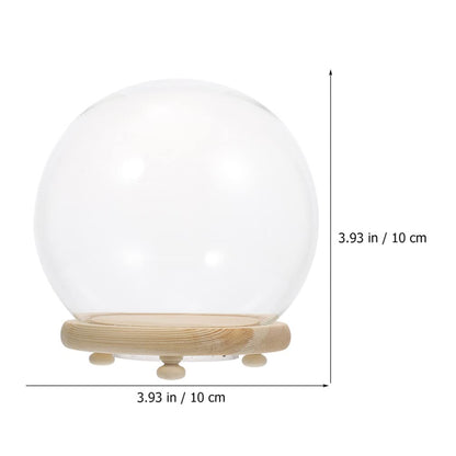 EXCEART Glass Dome with Wooden Base 4 Inch Clear Display Cover Ornament for Home Decor Featuring Led Lighted Preserved Flower Container Micro Landscape Display